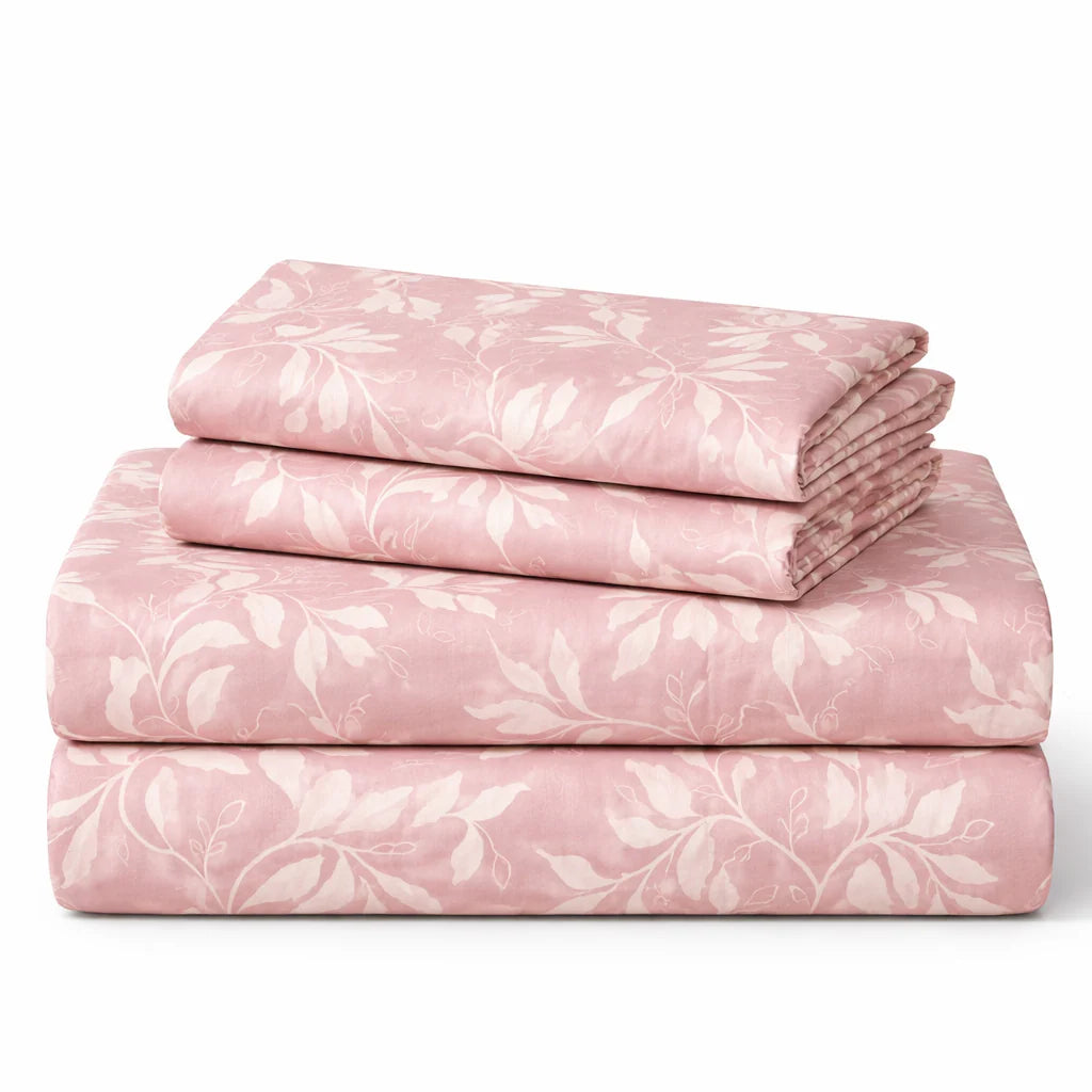 Blush Pink Floral Queen Size Bedsheet with 2 Pillow Covers | Soft Cotton Double Bed Sheet (90 x 100 Inches)