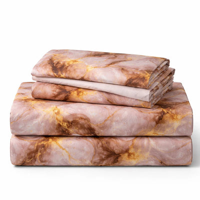 Rose Gold Marble Queen Size Bedsheet with 2 Pillow Covers | Soft Cotton Double Bed Sheet
