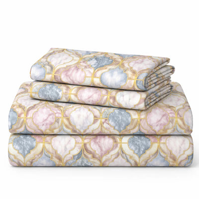 Pastel Geometric Bedsheet with 2 Pillow Covers – Queen Size (90 x 100 Inches) | Soft Cotton Bedsheet