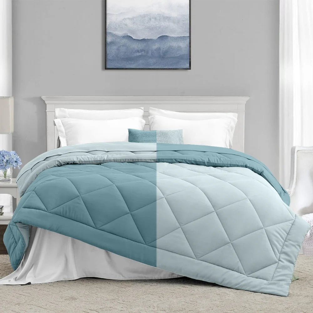Comfy Flip Solid Reversible Comforter, Sky & Denim (220 GSM)