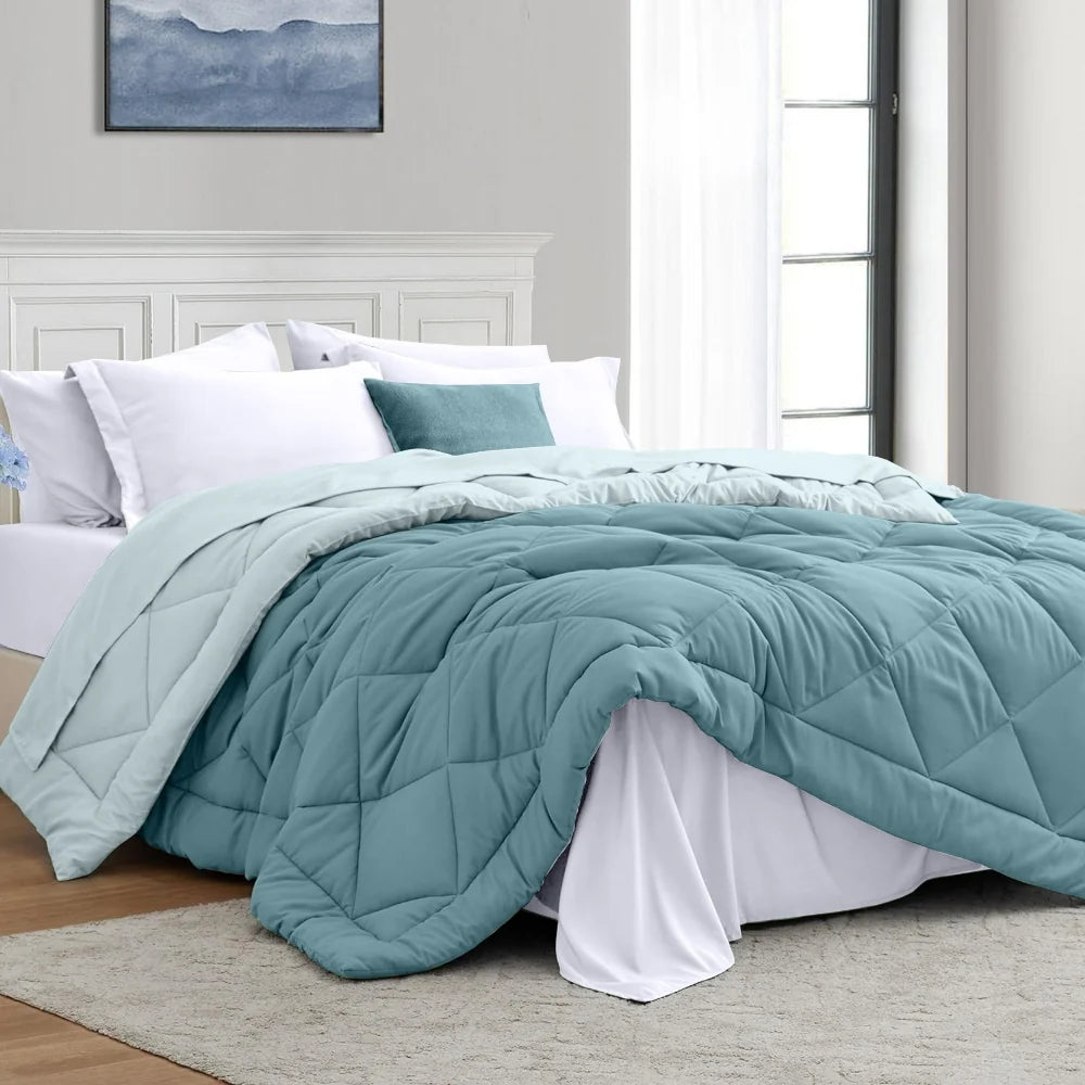 Comfy Flip Solid Reversible Comforter, Sky & Denim (220 GSM)