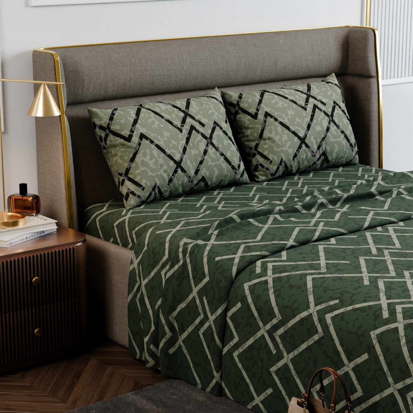 Olive Mesh  Cotton Bedsheet Set