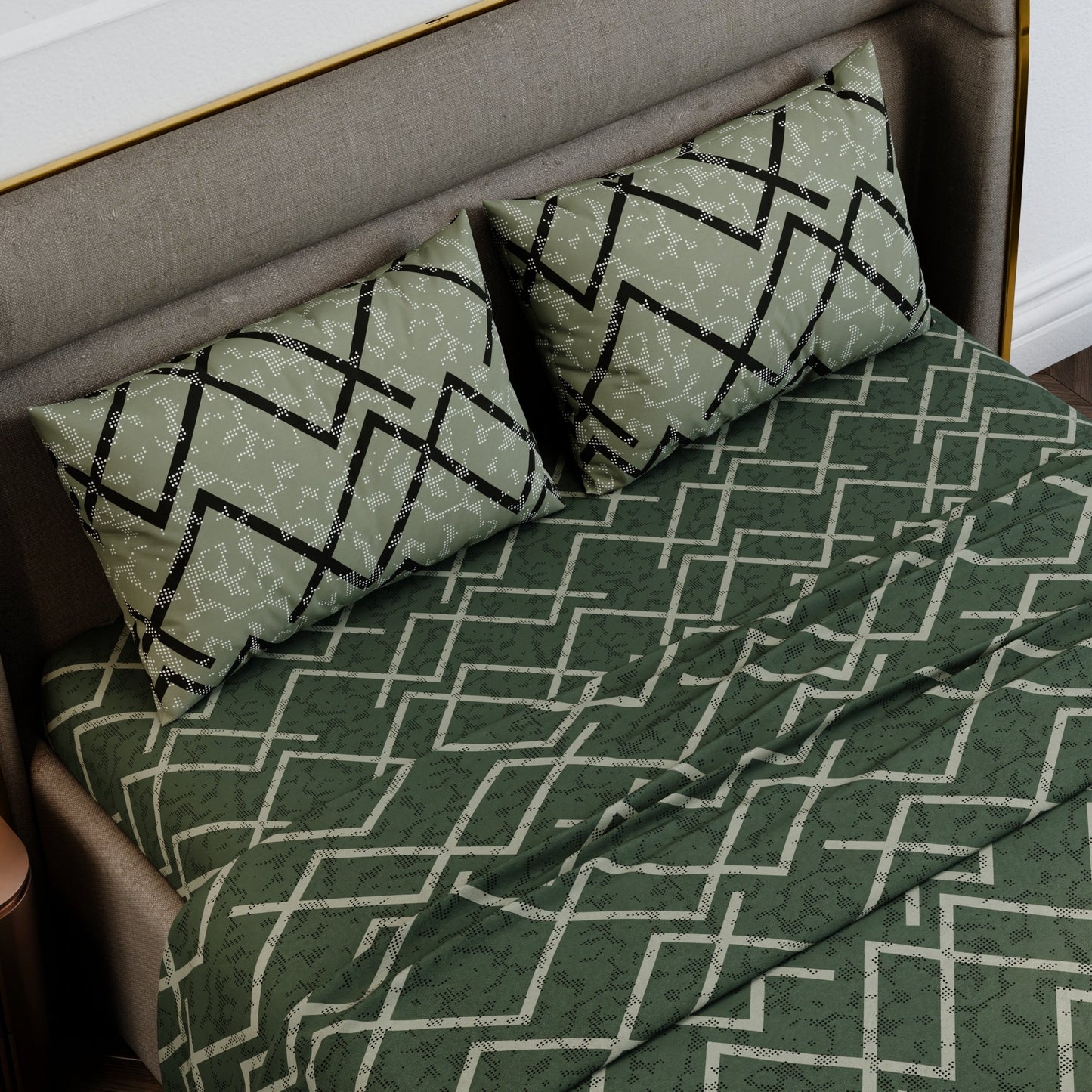 Olive Mesh  Cotton Bedsheet Set