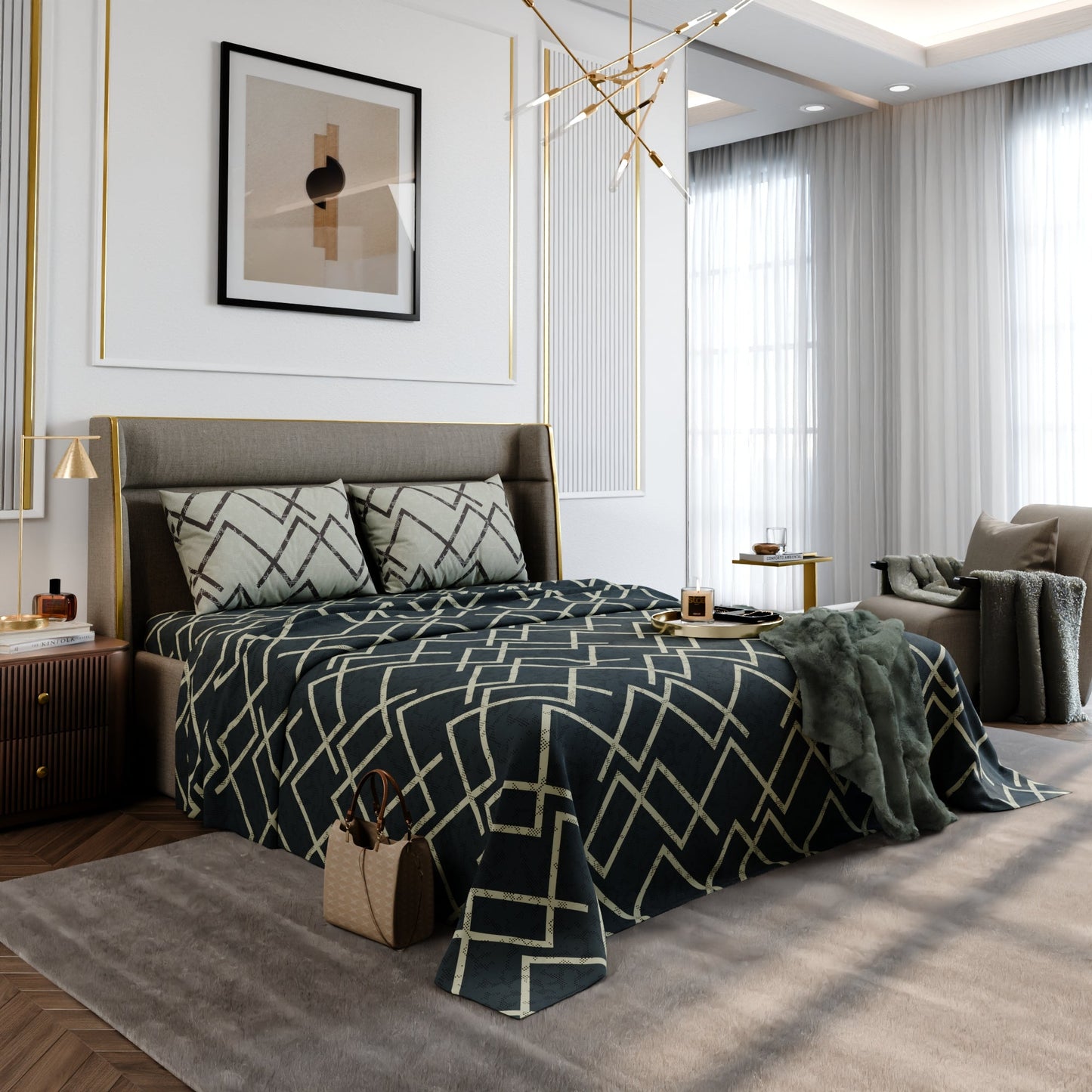 Slate Lattice Cotton Bedsheet Set