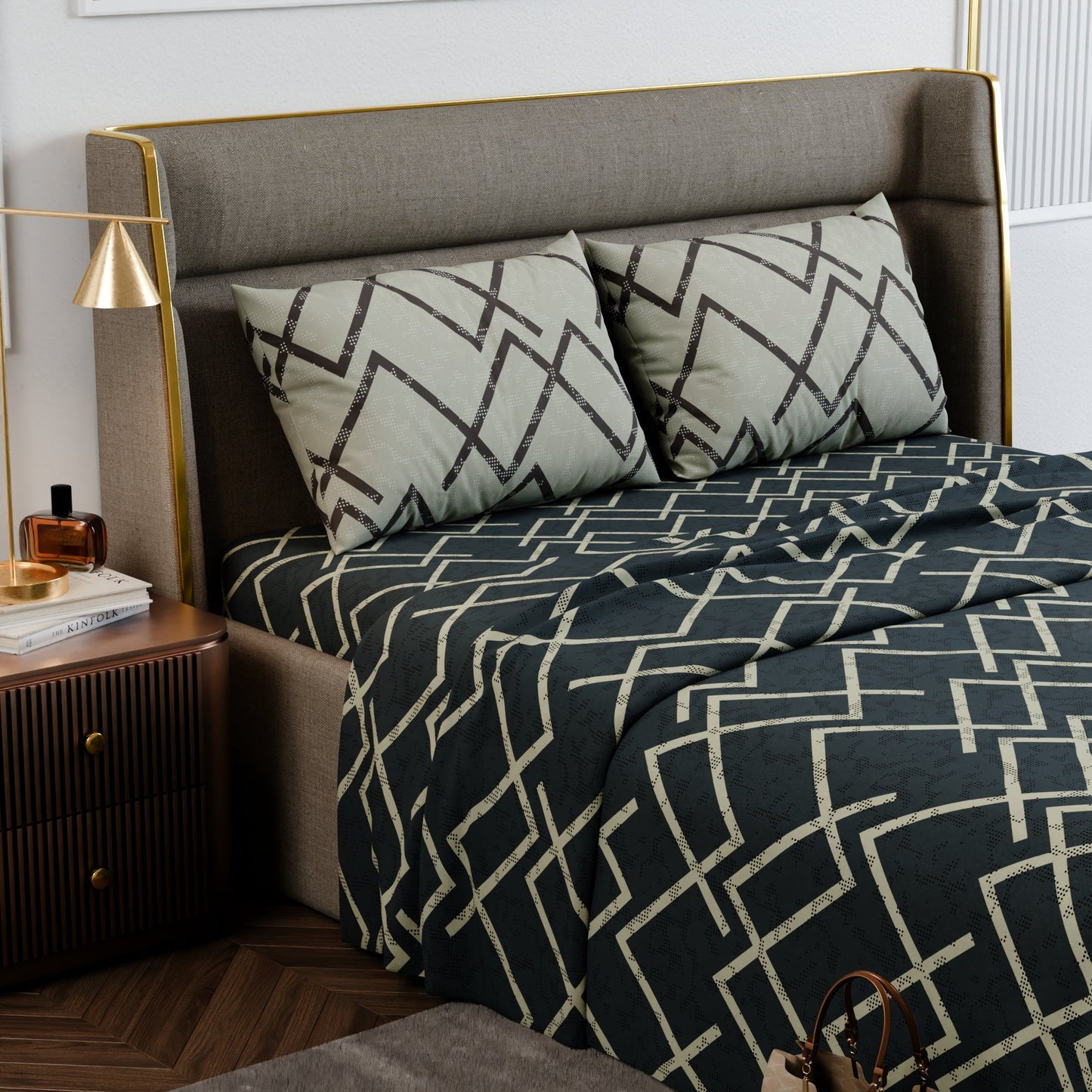 Slate Lattice Cotton Bedsheet Set