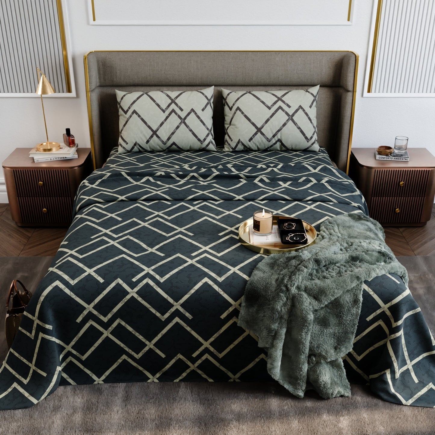 Slate Lattice Cotton Bedsheet Set