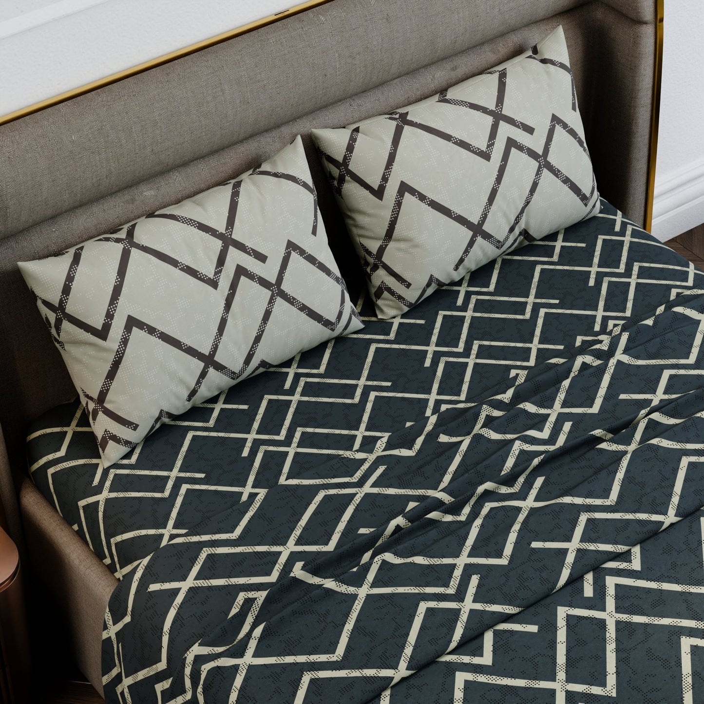 Slate Lattice Cotton Bedsheet Set