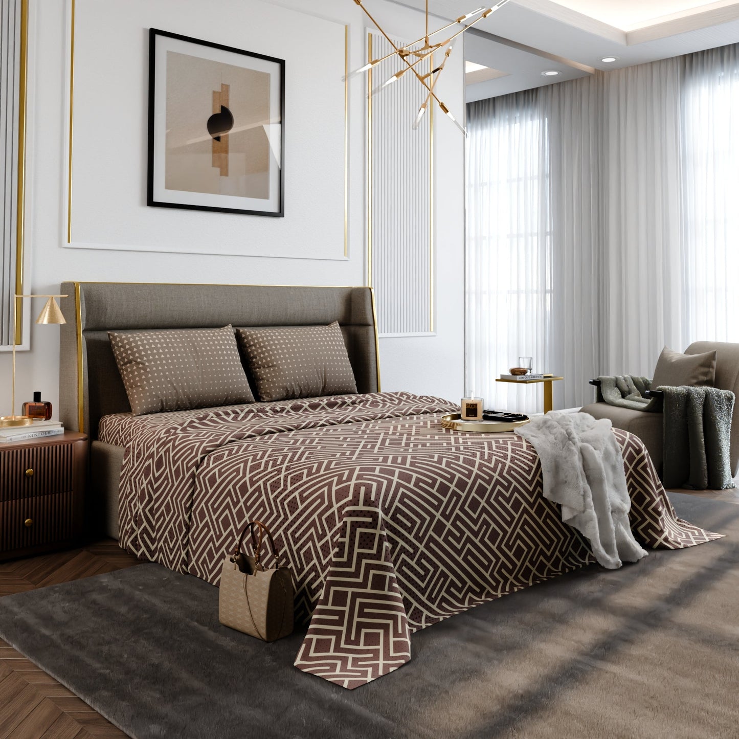 Mauve Labyrinth Cotton Bedsheet Set