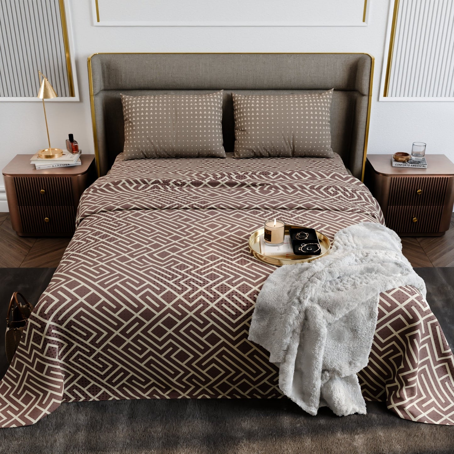 Mauve Labyrinth Cotton Bedsheet Set