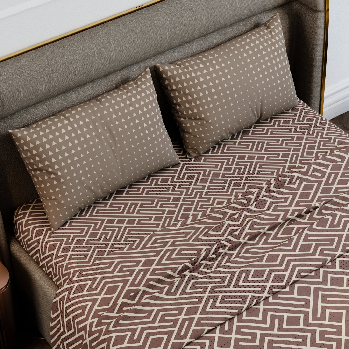 Mauve Labyrinth Cotton Bedsheet Set