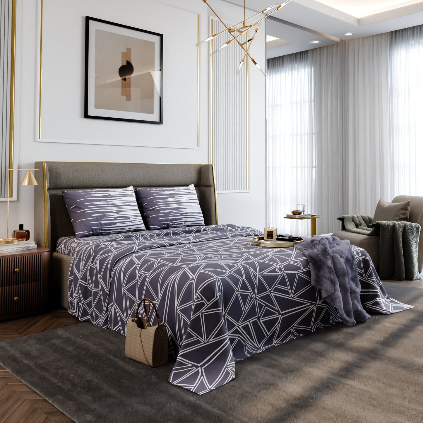 Lavender Matrix Cotton Bedsheet Set