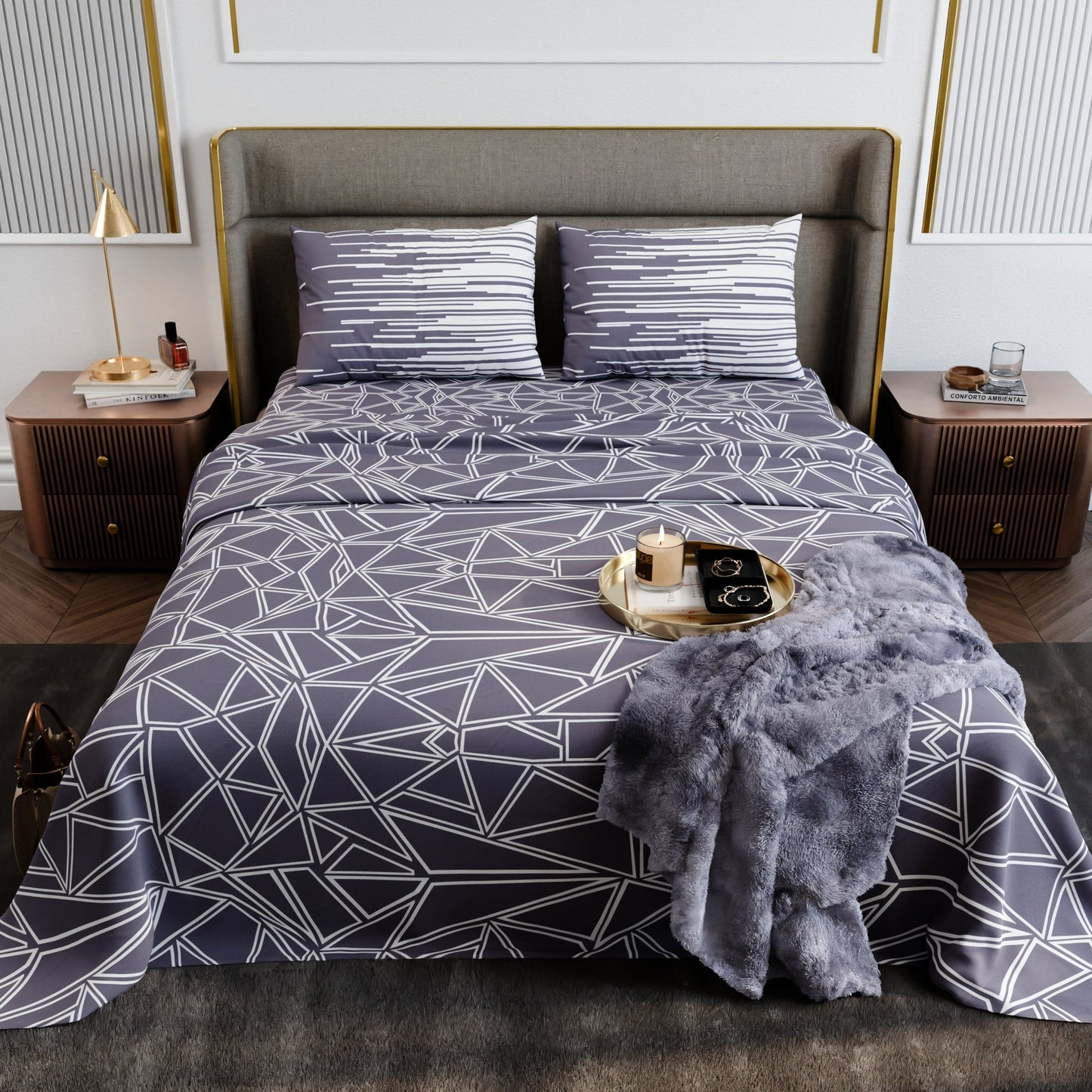 Lavender Matrix Cotton Bedsheet Set