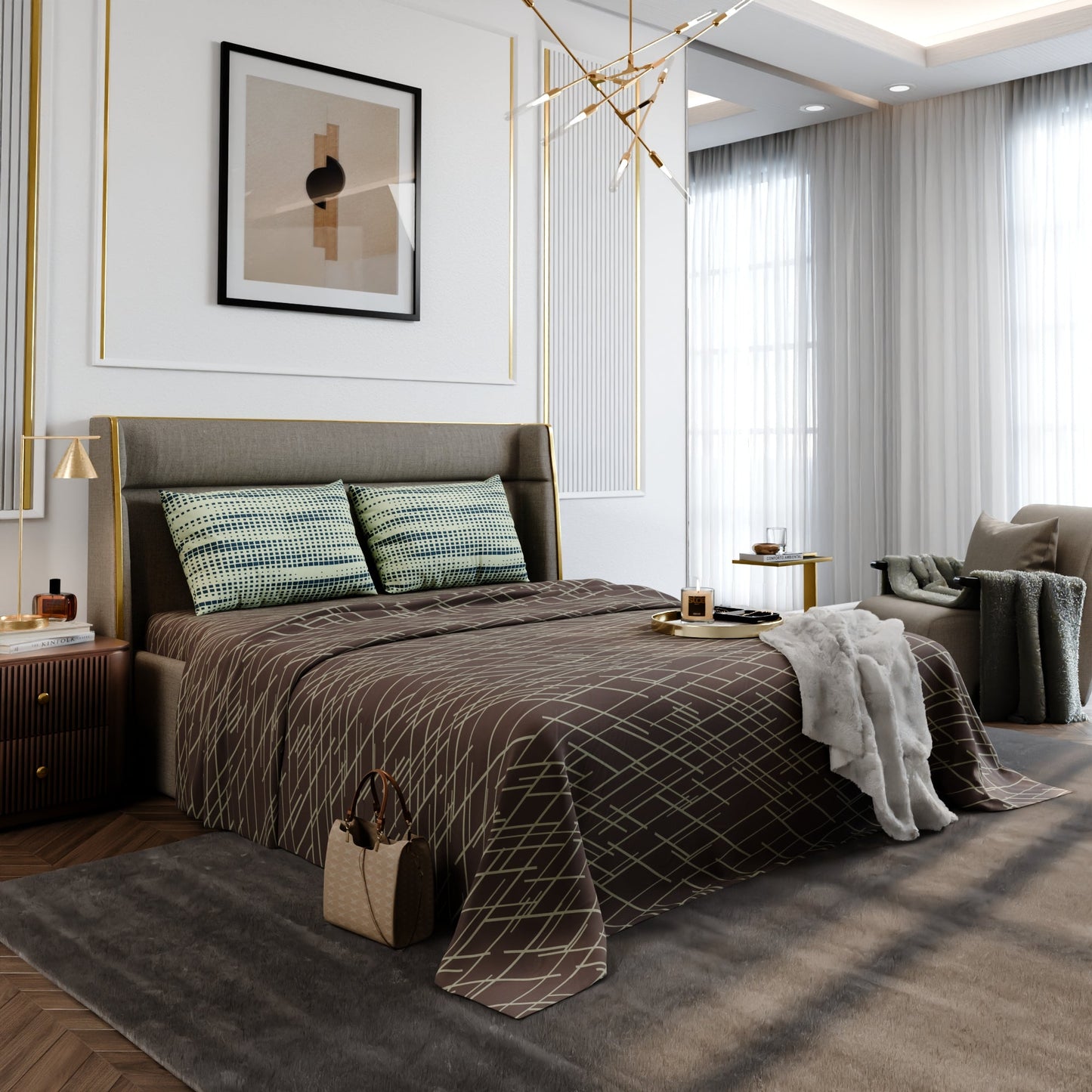 Mocha Rays Cotton Bedsheet Set