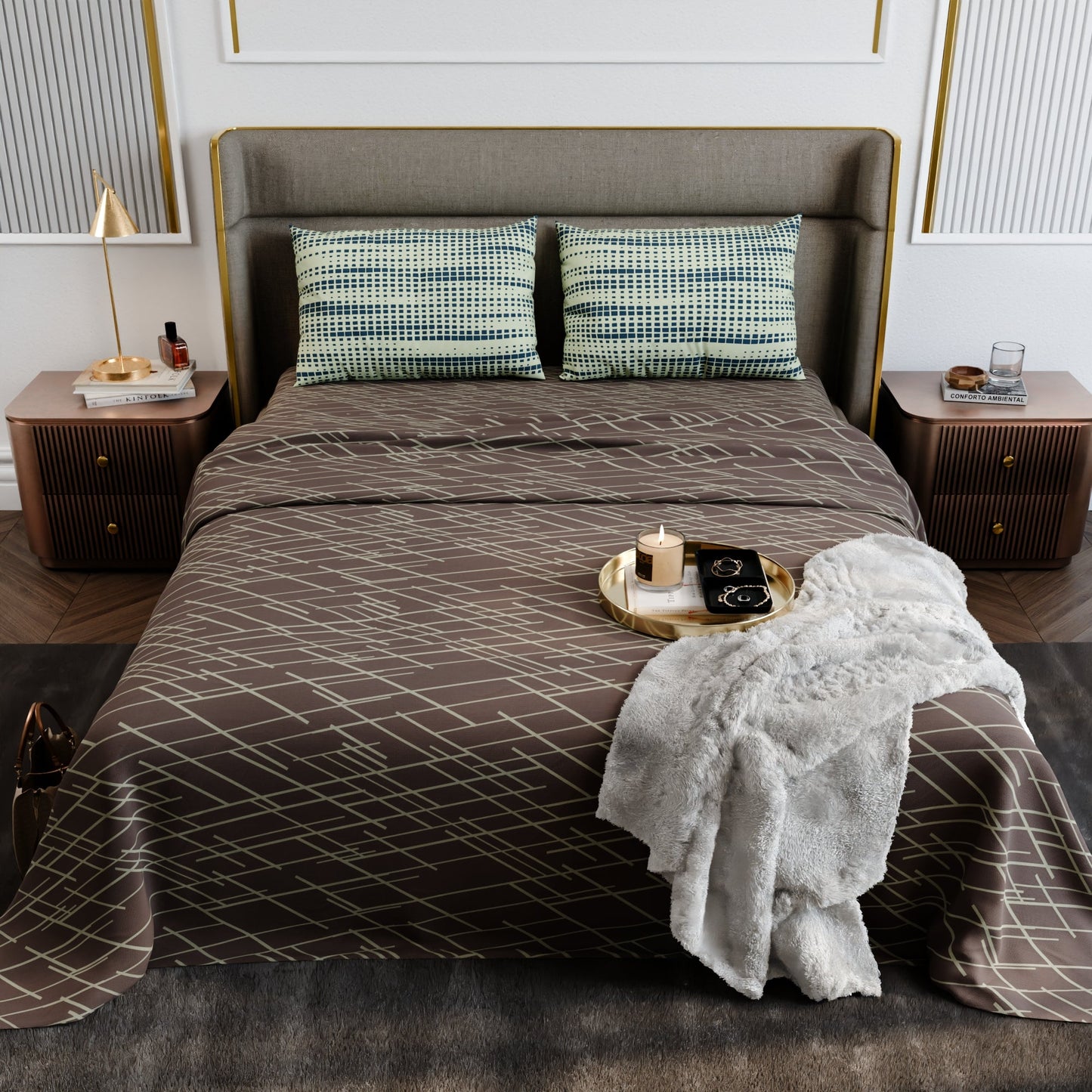 Mocha Rays Cotton Bedsheet Set