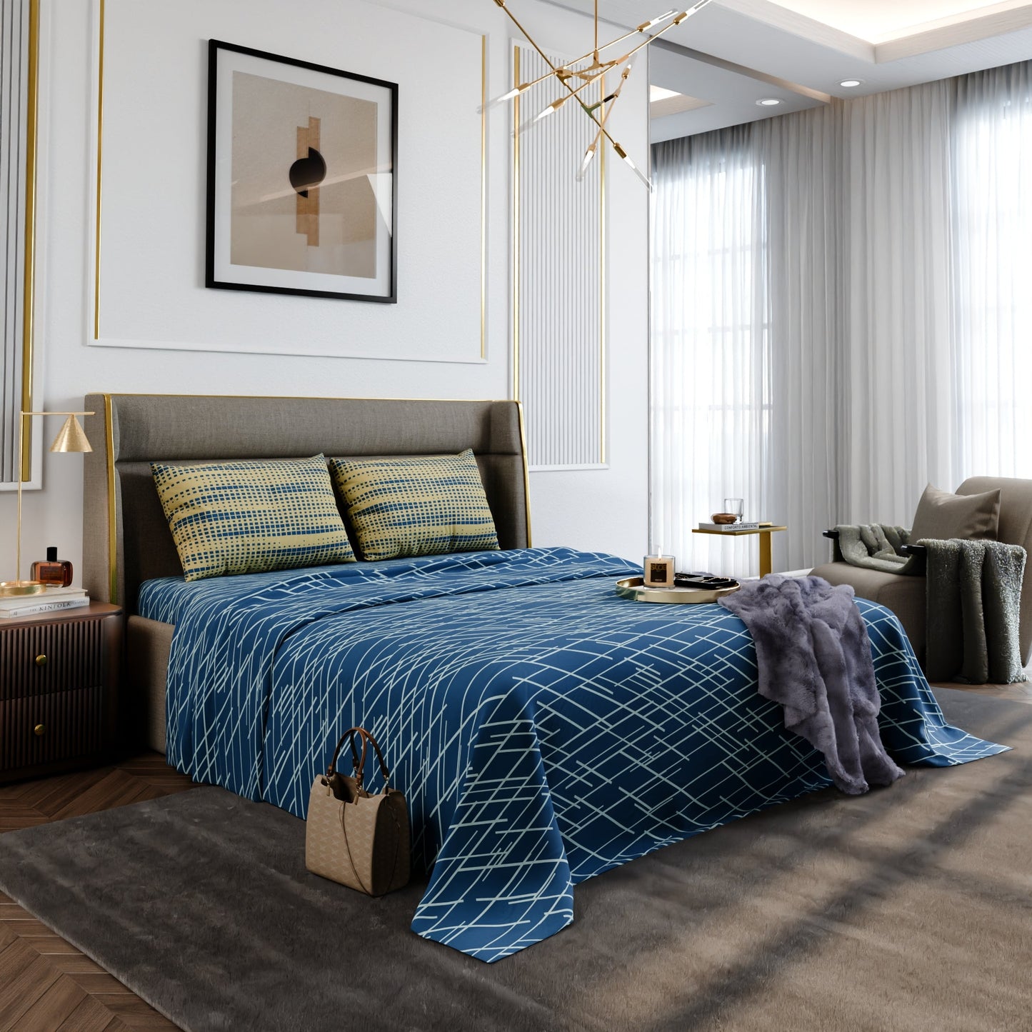 Cerulean Beams Cotton Bedsheet Set
