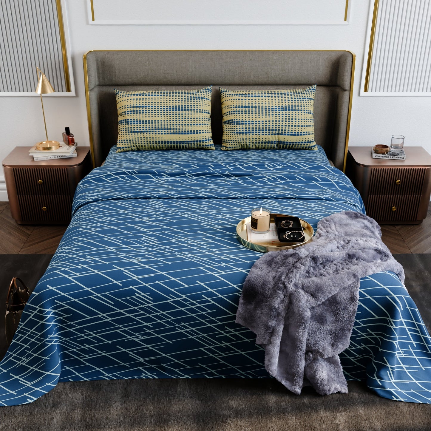 Cerulean Beams Cotton Bedsheet Set