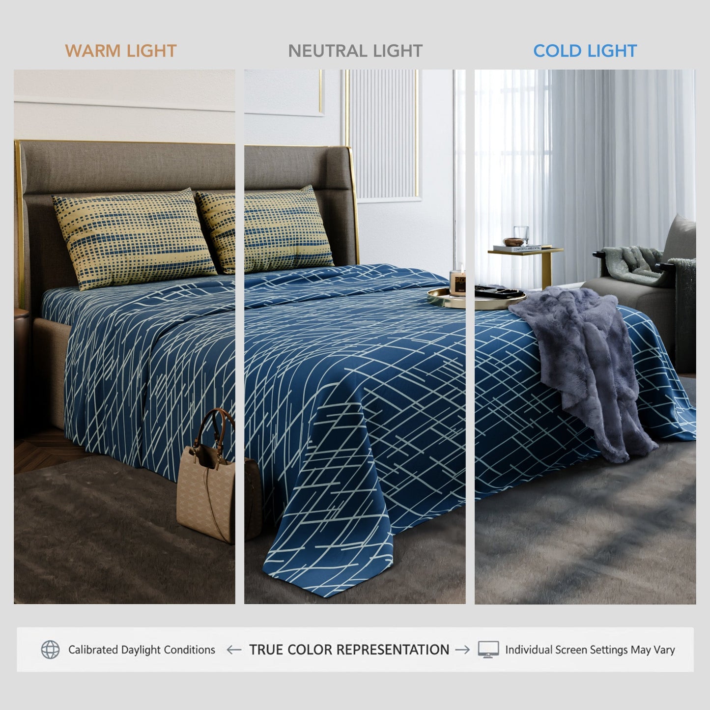 Cerulean Beams Cotton Bedsheet Set
