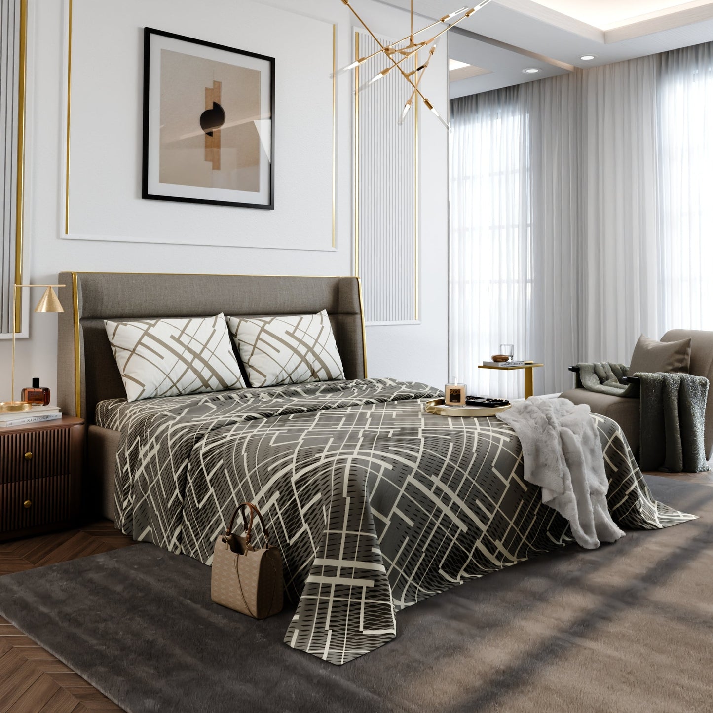 Beige Boulevard Cotton Bedsheet Set