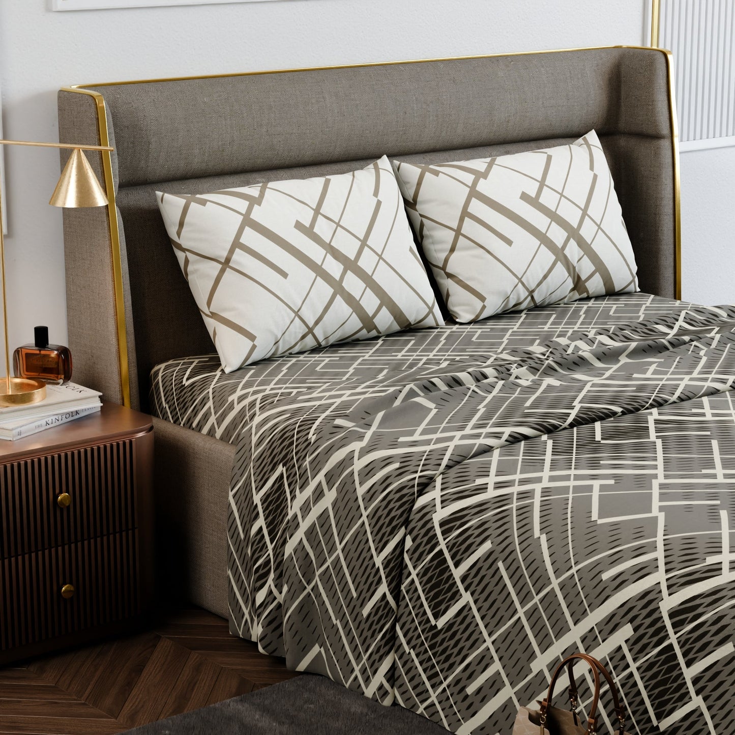 Beige Boulevard Cotton Bedsheet Set