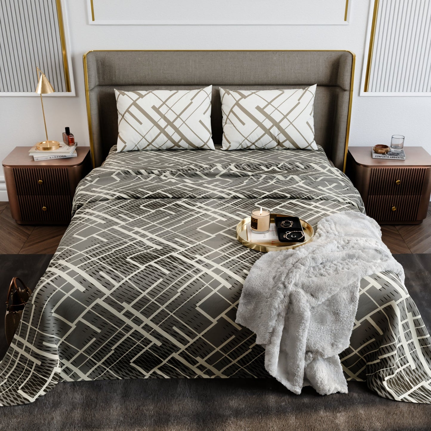 Beige Boulevard Cotton Bedsheet Set