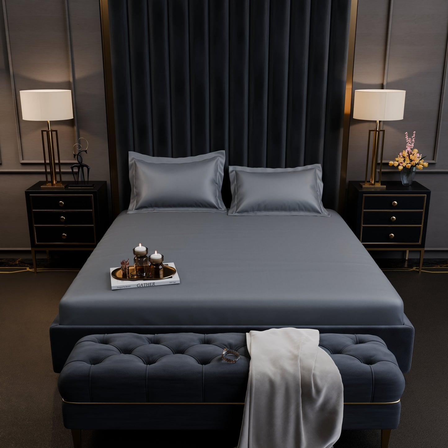 Storm Grey Luxstre Cotton Fitted Sheet Set