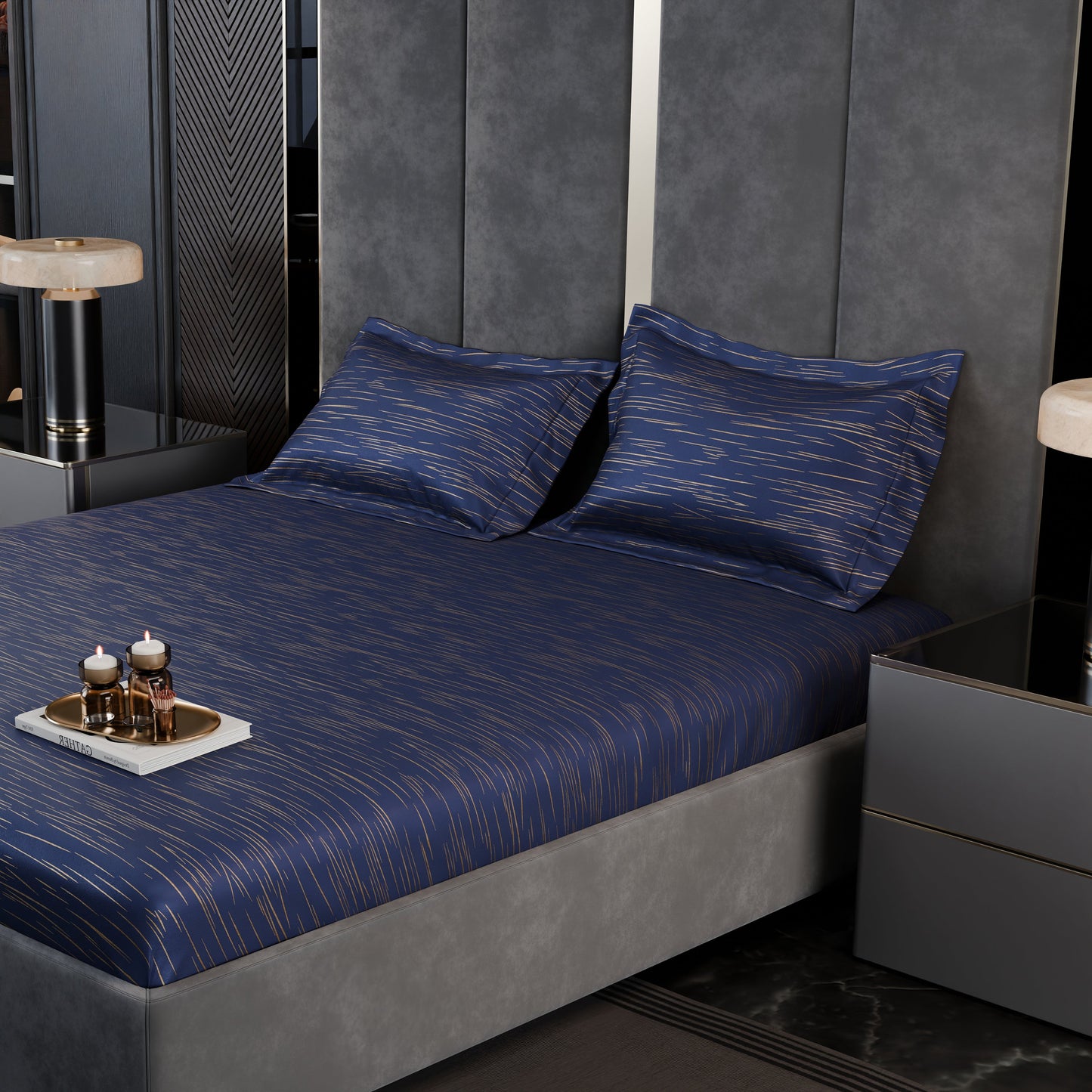 Sapphire Sparkle  Luxstre Cotton Fitted Sheet Set