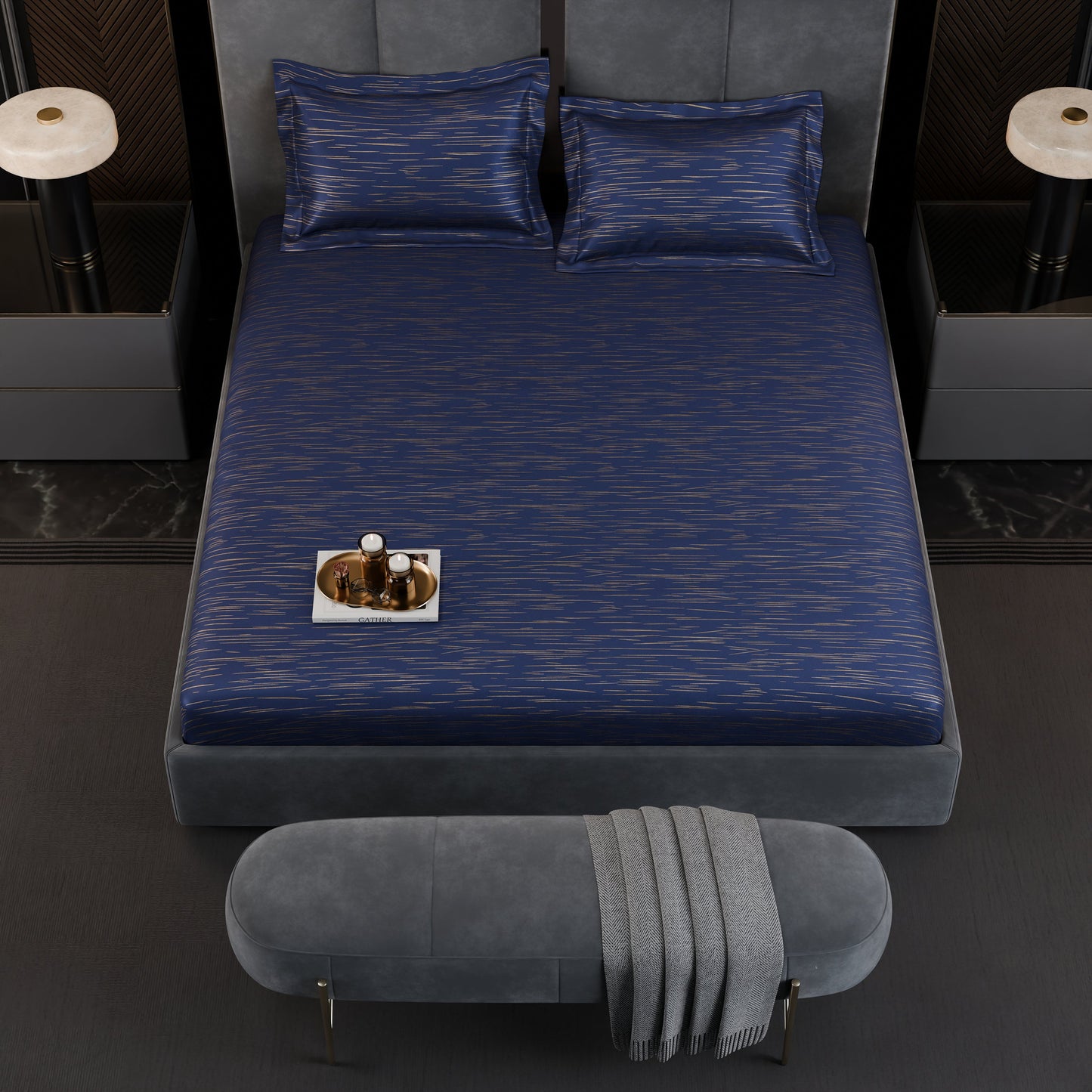 Sapphire Sparkle  Luxstre Cotton Fitted Sheet Set