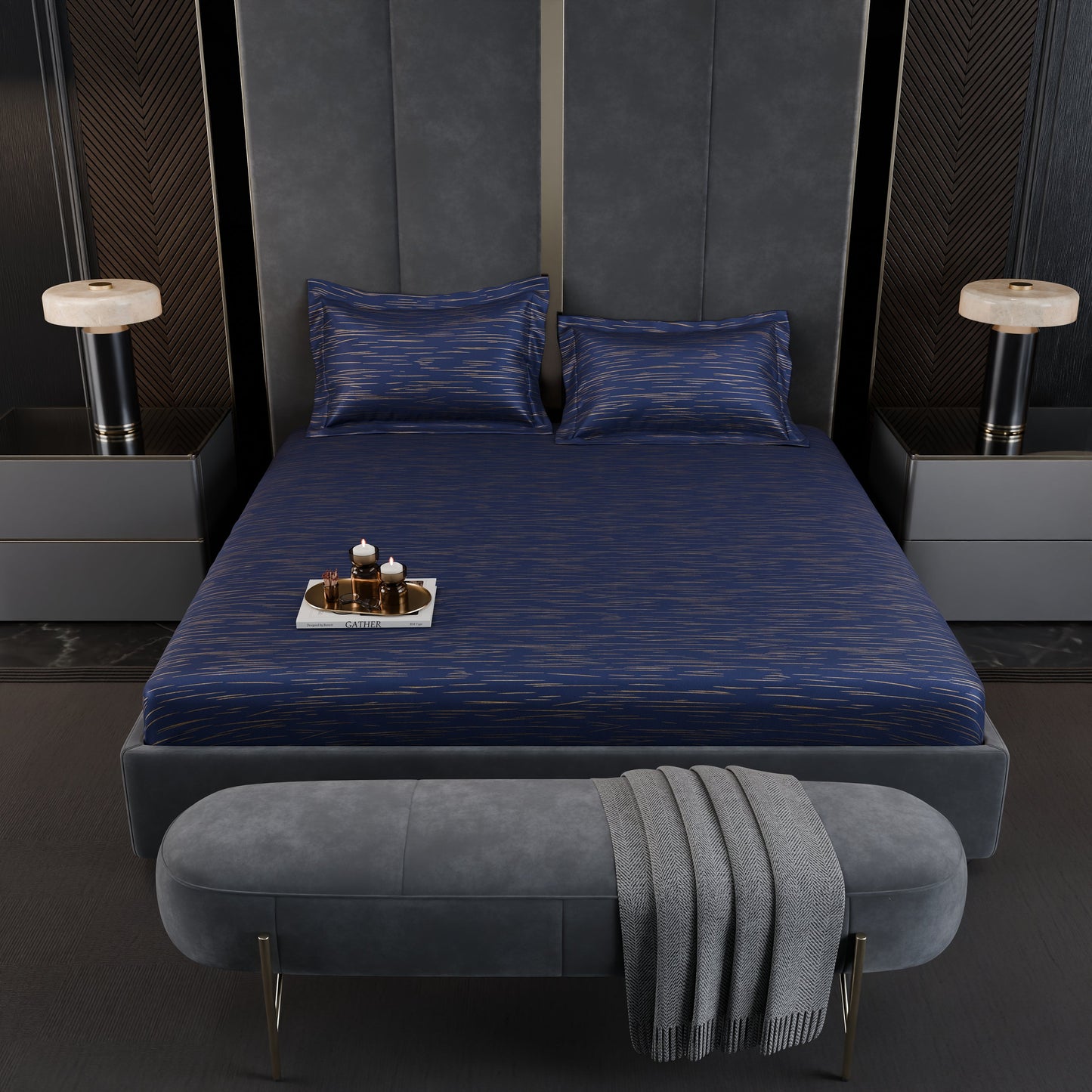 Sapphire Sparkle  Luxstre Cotton Fitted Sheet Set