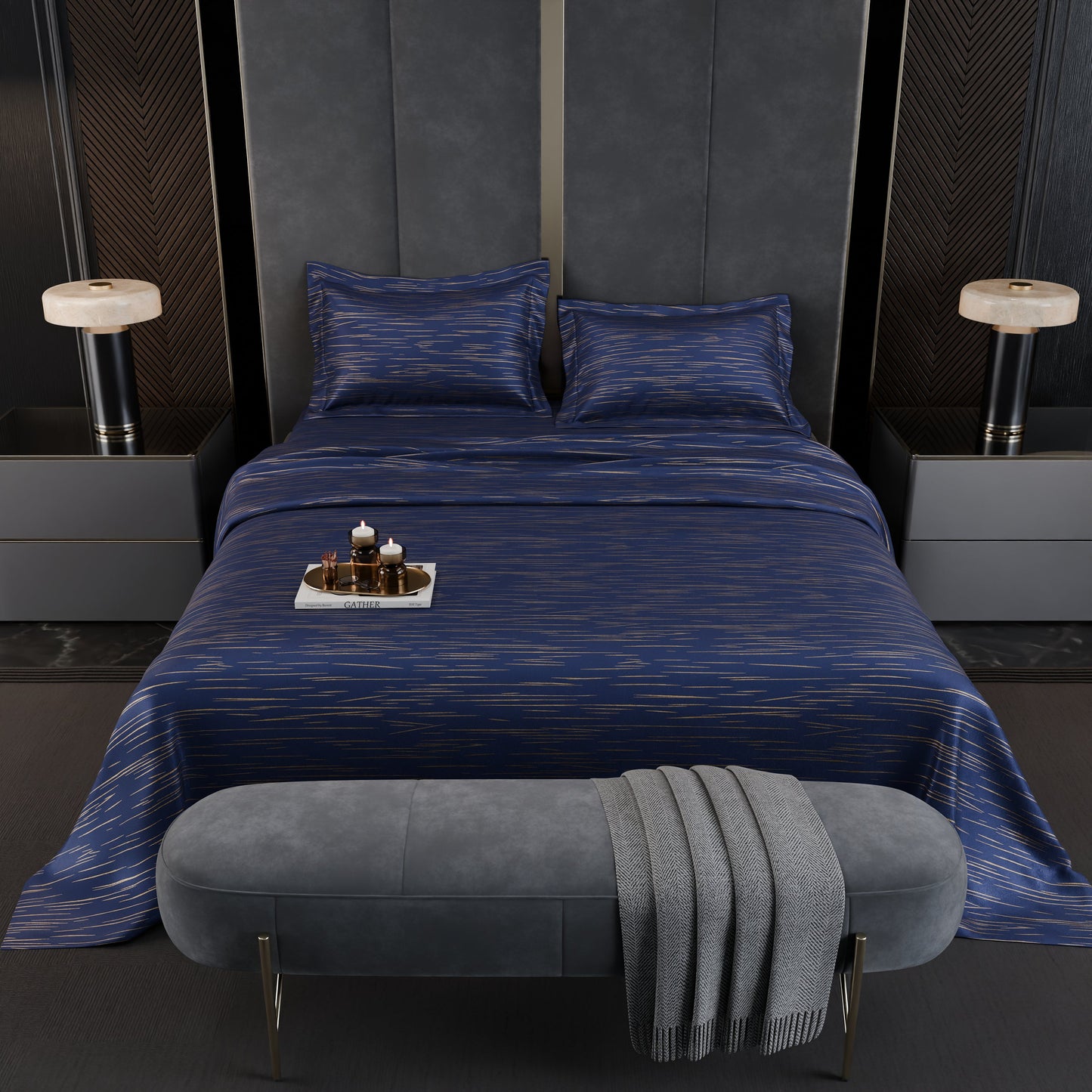 Sapphire Sparkle  Luxstre Cotton Bedsheet Set