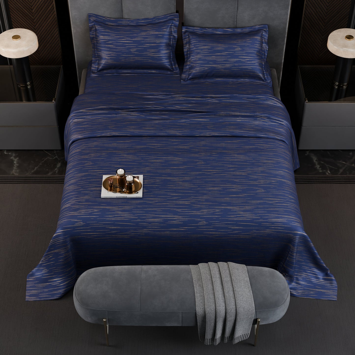 Sapphire Sparkle  Luxstre Cotton Bedsheet Set