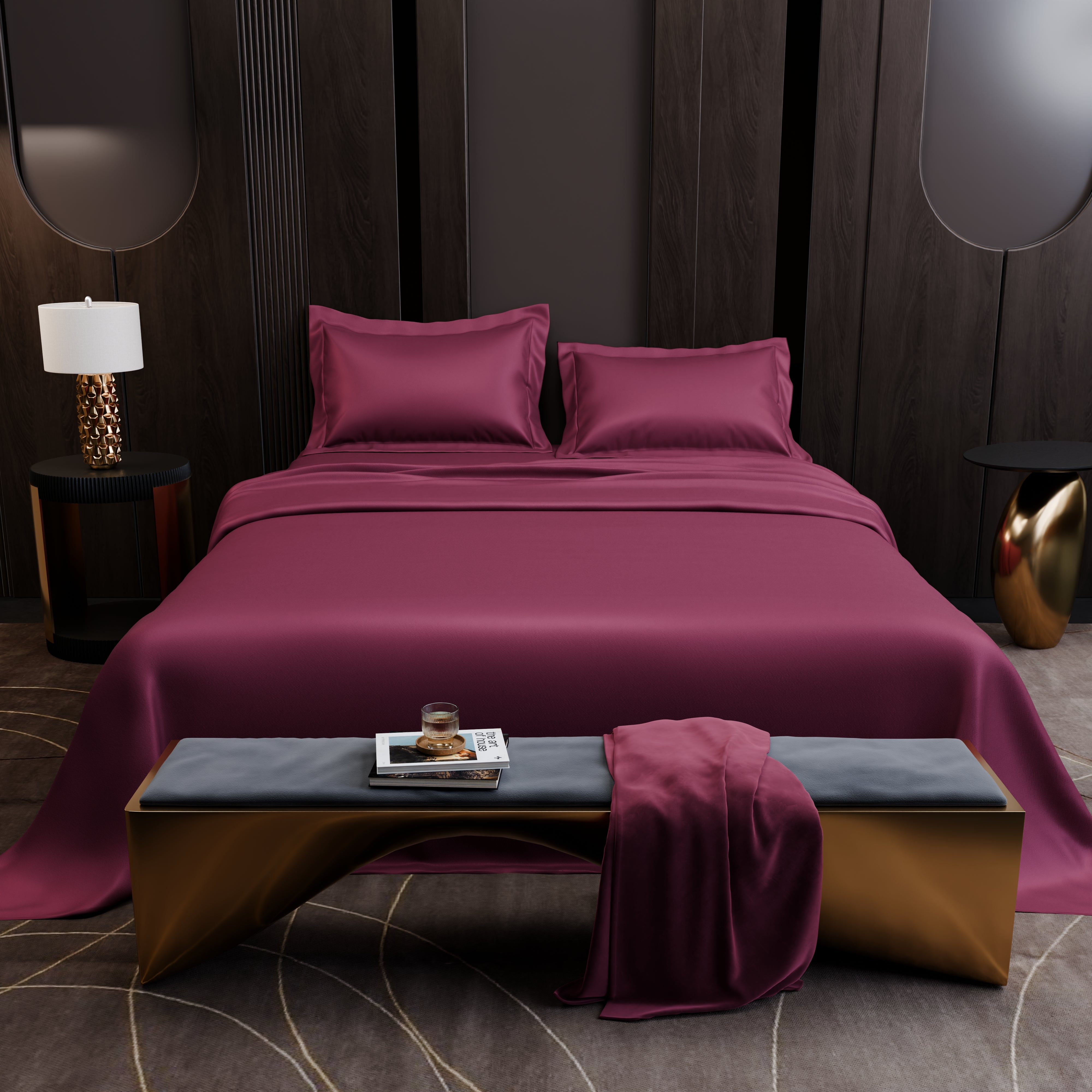 Cherry Crimson Luxstre Cotton Bed Sheet Set
