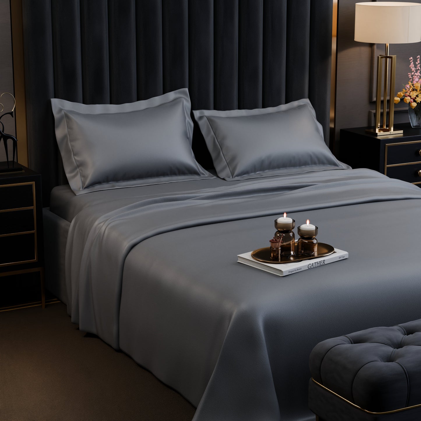 Storm Grey Luxstre Cotton Bed Sheet Set