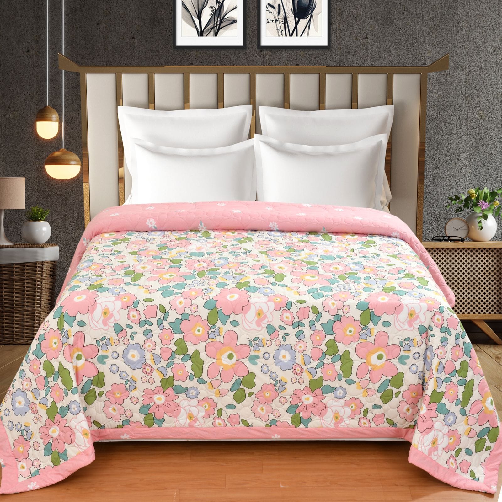 Pink Beauty 180 GSM AC Room Reversible Double Bed Comforter
