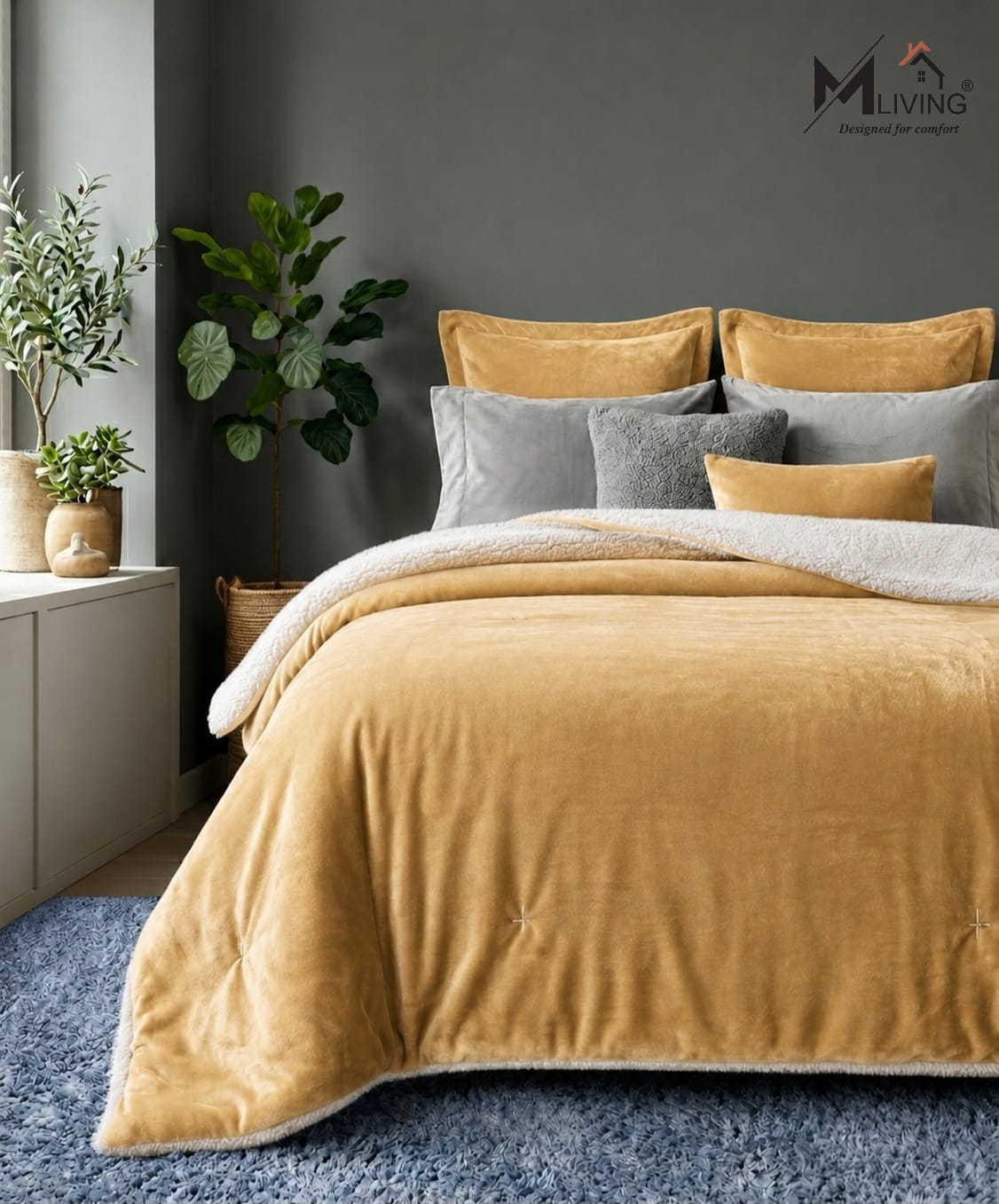 Sherpa Milano King Size Reversible 2 in 1 Blanket - yellow
