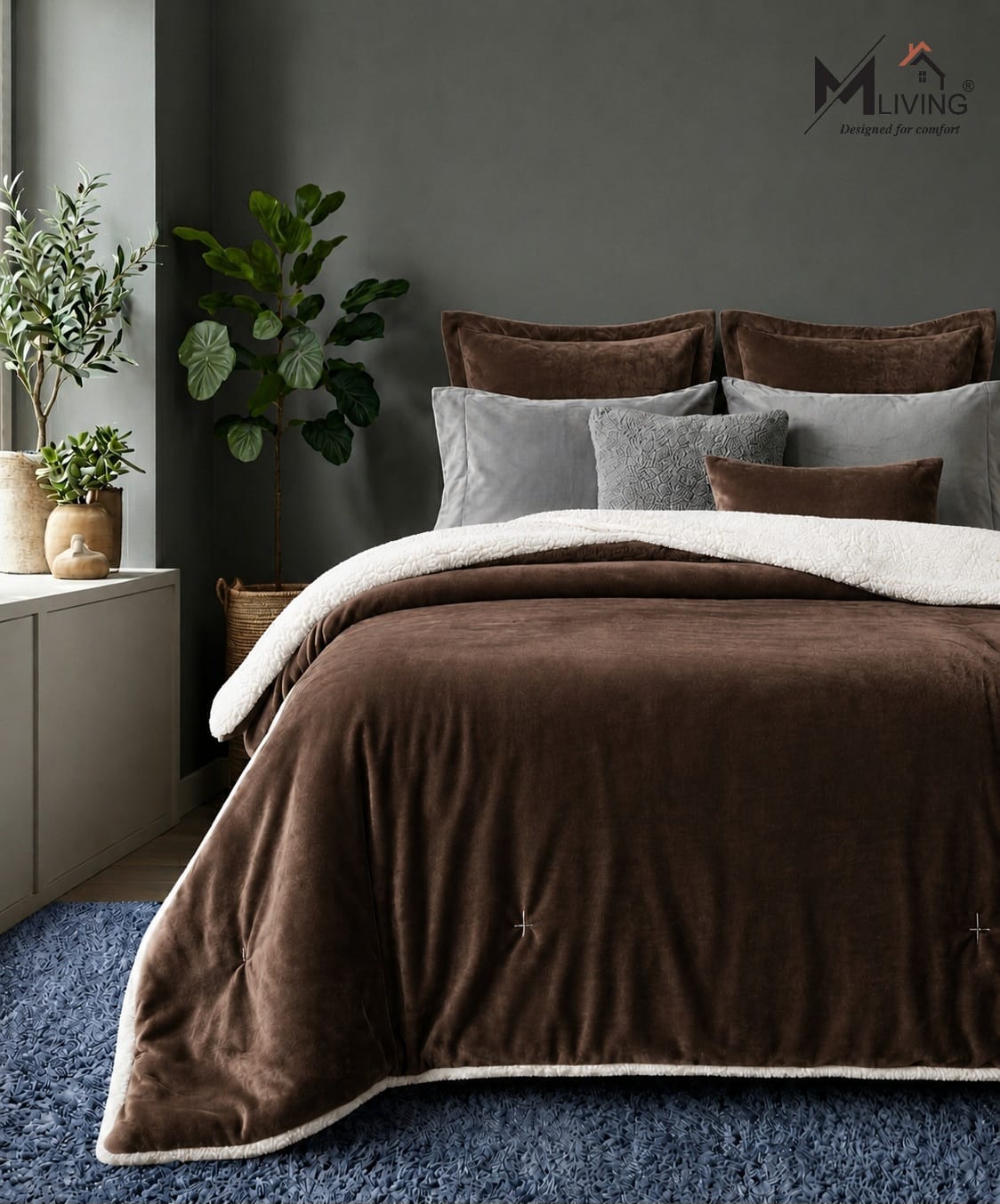 Sherpa Milano King Size Reversible 2 in 1 Blanket - Brown
