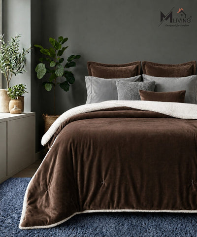 Sherpa Milano King Size Reversible 2 in 1 Blanket - Brown