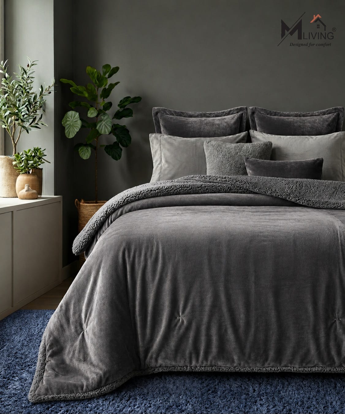 Sherpa Milano King Size Reversible 2 in 1 Blanket -Dark grey