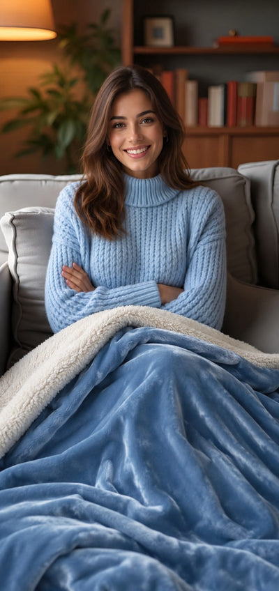 Sherpa Milano King Size Reversible 2 in 1 Blanket -Sky blue