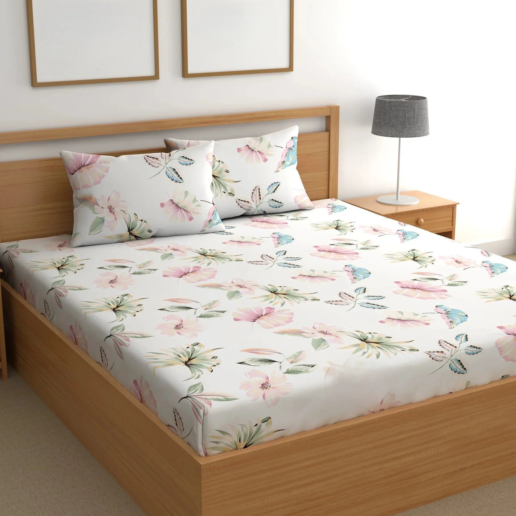 Same Autumn Bliss Cotton Blend Elastic Fitted King Bedsheet